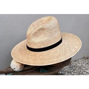 SunBody Hats Driftwood Palm Leaf Straw Fedora Cowboy Tan Handcrafted SZ 7 1/2